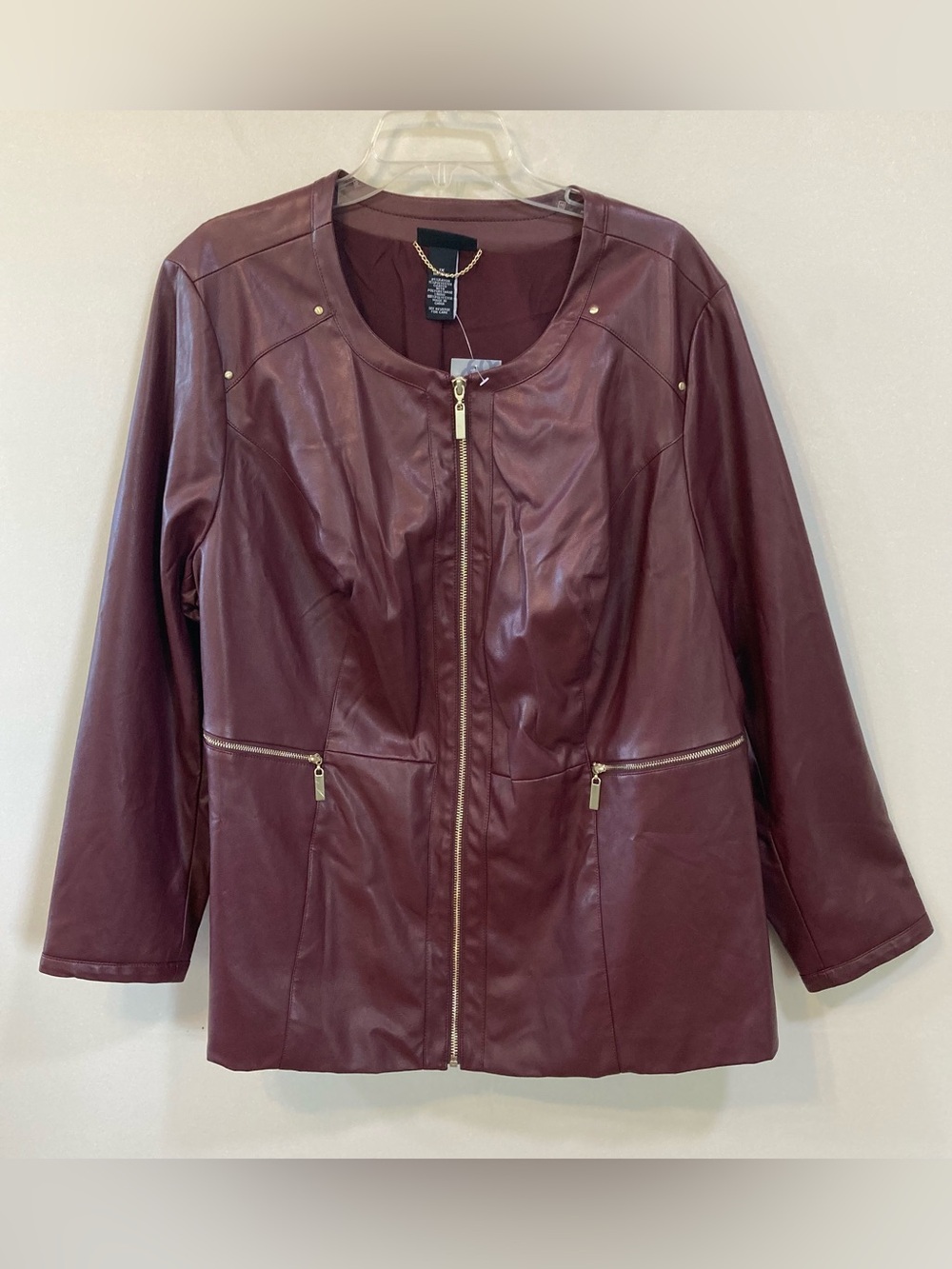 Catherines Black Label Womens 1X Burgundy Lined Faux Leather Jacket NEW